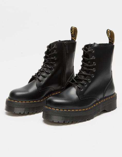 Dr. Martens Jadon Platform Boots. A fierce evolution of our 8-eye boot, the Jadon retains all its original details — grooved edges, yellow stitching and a heel-loop — and adds a chunky, empowering platform sole. Inner ankle zip. Made with the classic Dr. Martens Polished smooth leather, a lightly textured, highly durable leather with a soft sheen. Platform height 1 3/4". Imported.NOTE: Runs large; size down if you are between sizes. Jadon Smooth Leather Platform Boots, Dr Martens Platform Boots, Jadon Platform Boots, Doc Martens Women, Doc Marten Boot, Jadon Boots, Dr Martens Jadon, Doc Martens Boots, Dr Shoes