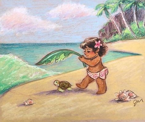 Moana Illustrations, Moana Turtle, Moana Painting, Moana Drawing, Moana Art, Turtle Project, Small Widget, Helloween Wallpaper, Beach Drawing