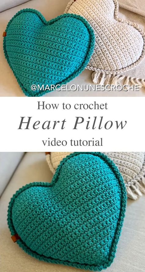 Crocheted Heart Pillow, Crochet Heart Shaped Pillow Free Pattern, Crochet Mini Pillow, Heart Shaped Crochet Pillow, Crochet Heart Pillow Tutorial, Friendship Crochet Ideas, Free Crochet Patterns Pillow, How To Crochet A Pillow, Crochet Heart Pillow Free Pattern