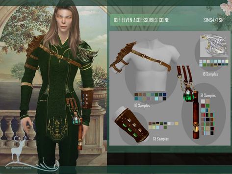 Sims 4 — DSF ELVEN ACCESSORIES CISNE by DanSimsFantasy — Set of medieval accessories, corresponds to the elven costume of Sims 4 Acotar Cc, Dansimsfantasy Cc, Elven Costume, Sims Medieval, Sims Stories, Cc Mods, Die Sims 4, Medieval Clothes, Sims 4 Mm Cc