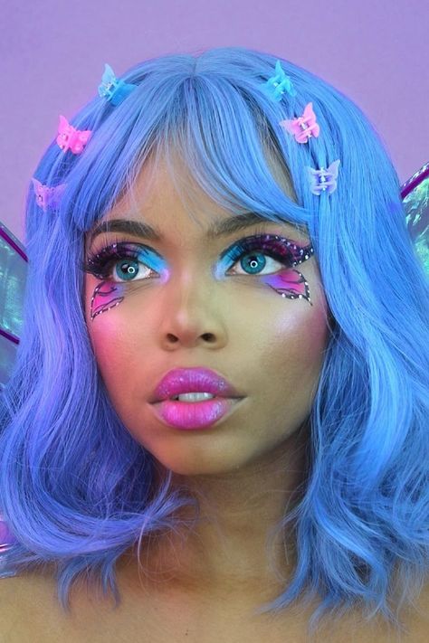 Best Fairy Costume Halloween Makeup Ideas Butterfly Inspired Makeup, Rave Essentials, Makeup Yeux, Edc Makeup, Enchanted Birthday, Fairy Make-up, Ethereal Romantic, Fairy Halloween, Butterfly Makeup