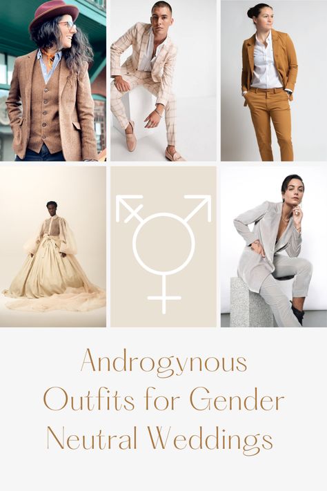 Inspiration for Unisex, A-Gender, Androgynous and Gender Fluid Wedding Wear. Find the perfect LGBTQIA+ formal wear in this list of designers and online stores. #non-binary #genderfluid #weddingwear #weddinginspiration #lgbtqiaweddinginspiration Unisex Wedding Guest Outfit, Wedding Suits Nonbinary, Wedding Outfit Nonbinary, Lesbian Wedding Fashion, Bridal Wedding Suits For Women, Wedding Suit Women Guest, Gender Fluid Formal Wear, Gender Fluid Wedding Attire, Unisex Formal Outfits