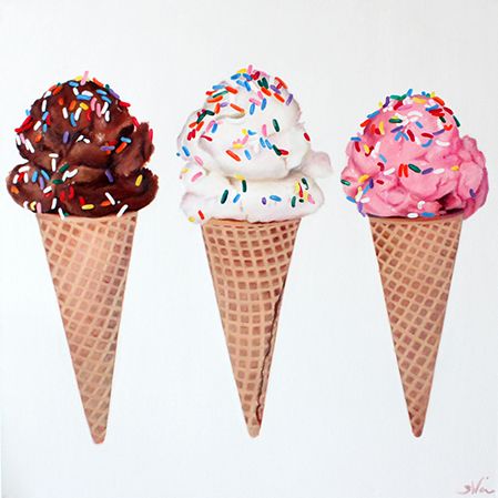 Ice cream 2 by Sarah Wain Macaron Drawing, Ice Cream Cone Drawing, Ice Cream With Sprinkles, Ice Cream Painting, Candy Drawing, Desserts Drawing, Ice Cream Illustration, Ice Cream Poster, Ice Cream Art