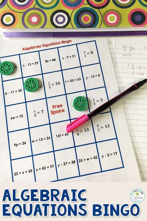 Fun Algebra Activities, Algebraic Expressions Activities, Math Games Middle School, Algebra Games, Algebraic Equations, Math Bingo, Math Lab, Maths Activities Middle School, Algebra Equations