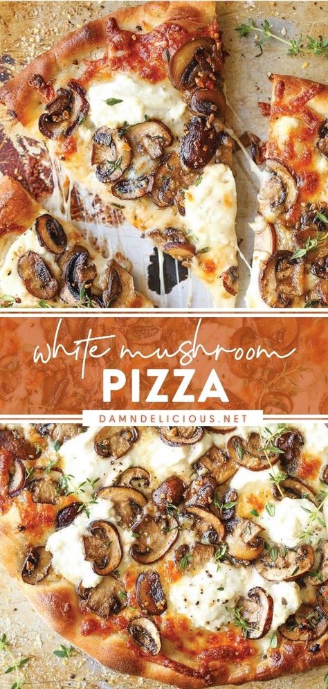 WHITE MUSHROOM PIZZA Mushroom Pizza Recipes, Pizza Oven Recipes, White Pizza Recipes, Healthy Pizza Recipes, Pizza Roll, White Mushroom, Pizza Fatta In Casa, Mushroom Pizza, Easy Homemade Pizza