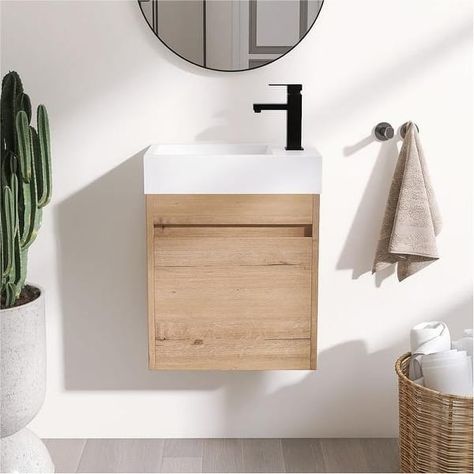 Beingnext 16"/18" Mini Bathroom Vanity with Sink for Small Bathroom, Floating Bathroom Vanity with Soft Close Door - Bed Bath & Beyond - 35808086 Cabinet For Small Bathroom, Small Sinks For Small Bathrooms, Small Vanity Ideas Bathroom, Small Bathroom Sink Ideas, Small Sink Vanity, Coffered Ceiling Family Room, 20 Inch Bathroom Vanity, Small Bathroom Sink Vanity, Small Bathroom Sink Cabinet