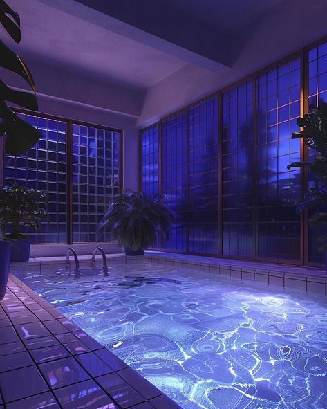 Vintage Indoor Pool, 1980s Wallpaper, 80s Pool, 80’s Decor, Penthouse Aesthetic, 80s Interior Design, Penthouse View, City View Apartment, 80s Interior