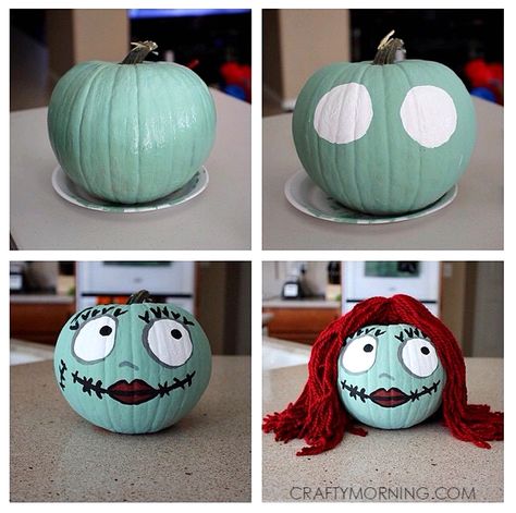 sally-skellington-nightmare-before-christmas-pumpkin Kids Pumpkin Painting, Pumpkin Ideas For Kids, Painted Pumpkin Ideas, Pumkin Decoration, Nightmare Before Christmas Pumpkin, Creative Pumpkin Painting, Creative Pumpkin Decorating, Sally Skellington, Character Pumpkins