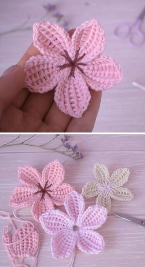 Crochet Sakura Crochet Flower Headbands, Crochet Rose Pattern, Crochet Butterfly Pattern, Sakura Flowers, National Emblem, Crochet Flowers Free Pattern, Yarn Flowers, Crochet Hair Accessories, Crochet Plant