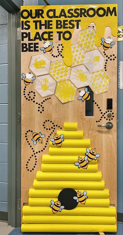 Bee School Bulletin Boards, Sunflower And Bees Classroom Decor, Bee Decor For Classroom, Bees Classroom Decorations, Bee Themed Bulletin Boards Back To School, Kindness Bulletin Boards Elementary, School Office Board Decoration Ideas, Welcome To Our Hive Classroom Door, Bee Display Classroom