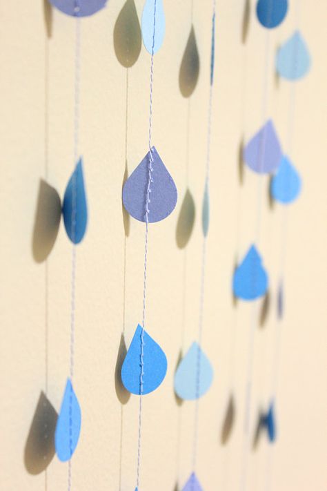 Raindrop garland via oh, hello friend: you are loved.: collection / raindrops: Paper Garland Backdrop, Raindrop Garland, Rain Baby Showers, Whimsy Decor, Gifts Table, Garland Backdrops, Sprinkle Baby Shower, Backdrop Wedding, Paper Backdrop