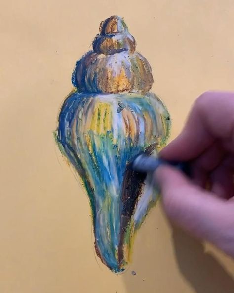 Pastel Video, Seashell Drawing, Art Oil Pastel, Oil Pastel Drawings Easy, Natural Form Art, Seni Pastel, Gcse Art Sketchbook, A Level Art Sketchbook, Form Art