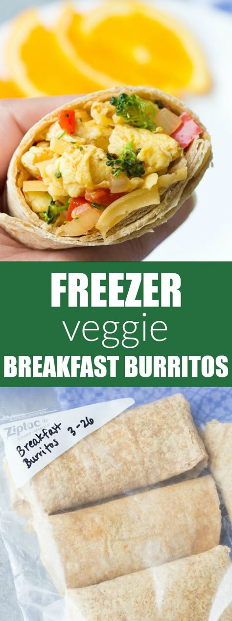 Healthy Freezer Vegetable Breakfast Burritos that you can make ahead and freeze for busy mornings. Easy meal prep burritos with broccoli, eggs and salsa! | www.kristineskitchenblog.com Veggie Breakfast Burrito Freezer Meals, Vegetable Breakfast Burritos, Vegetarian Breakfast Burritos Freezer, Meal Prep Burritos, Veggie Breakfast Burrito, Broccoli Eggs, Eggs And Salsa, Veggie Burritos, Vegetable Breakfast