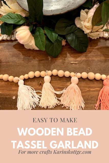 Diy Beaded Garland With Tassels, Wood Bead And Tassel Garland, Diy Wood Bead Garland With Tassels, Diy Wooden Bead Garland With Tassels, What To Do With Wooden Beads, Diy Yarn Tassel Garland, How To Make Tassel Garland, Bead Tassels Diy, How To Make A Garland