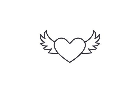 Heart with wings line icon concept. Heart with wings vector linear illustration, sign, symbol Wing Heart Tattoo, Heart With Wings Drawing, Heart Wings Tattoo, Graphic Symbols, Heart With Wings Tattoo, Viking Warrior Tattoos, Linear Illustration, Urban Icon, Draw Step By Step