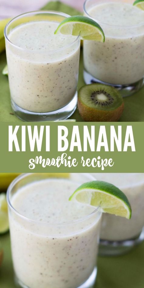 This delicious kiwi banana smoothie is the perfect combination of sweet and tangy. It's absolutely loaded with potassium and is a great way to start your day. Drink up! #kiwismoothies #smoothierecipes Kiwi Smoothie Recipes, Kiwi Banana Smoothie, Kiwi And Banana, Banana Drinks, Kiwi Smoothie, Banana Smoothie Recipe, Smoothie Drink Recipes, Resep Diet, Fruity Drinks