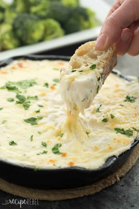 Creamy and extra cheesy, this chicken alfredo dip is a must-make for any party. Serve with slices of crusty bread or veggies for dipping. Chicken Alfredo Dip Recipe, Chicken Alfredo Dip, Alfredo Dip, Cheesy Chicken Alfredo, Pepperoni Dip, Salsa Alfredo, Holiday Appetizers Easy, The Recipe Rebel, Cheesecake Dip