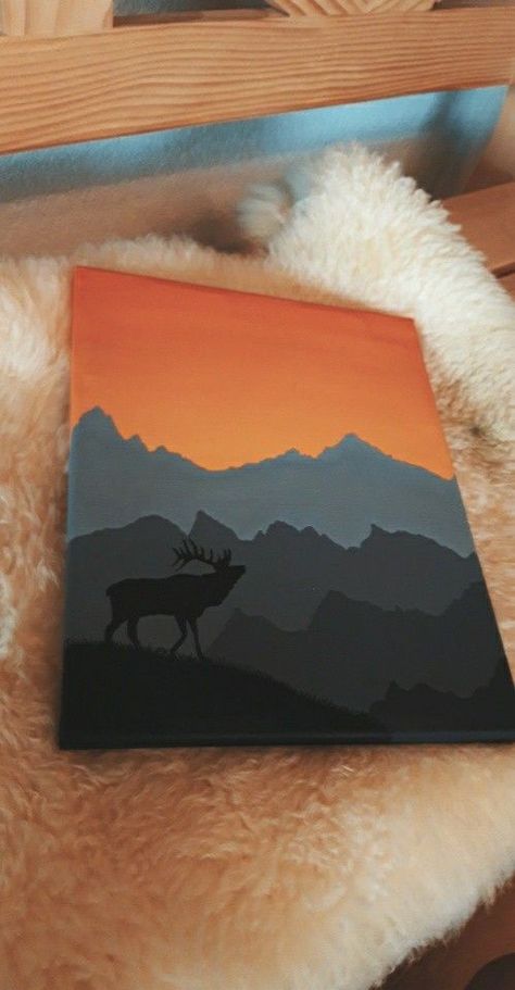 Western Cow Art, Men Canvas Painting Ideas, Western Sky Painting, Outdoor Paintings Canvas, Easy Wildlife Paintings, Wilderness Painting Easy, Hunting Painting Easy Canvas, Outdoors Painting Ideas, Painting Ideas On Canvas Outdoors