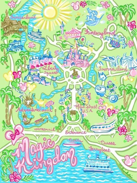 Magic Kingdom Map, Kingdom Map, Palm Beach Style, Lilly Inspired, Watercolor Map, State Map, Map Design, Women's T Shirts, Magic Kingdom