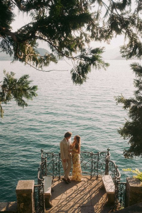 villa monastero lake como italy wedding engagement session portrait Lake Como Montana, Lake Como Italy Engagement, Lake Como Couple Aesthetic, Italy Pre Wedding Photoshoot, Proposal By The Lake, Proposals In Italy, Engagement In Italy, Lake Como Italy Proposal, Italy Proposal Aesthetic