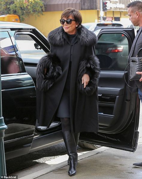 Back in black: Kris Jenner joined her daughter for lunch... Kris Jenner Style 2023, Kris Jenner Outfits, Midi Dress Street Style, Kris Kardashian, Kris Jenner Style, Dress Street Style, Jenner Family, Back In Black, Jenner Outfits