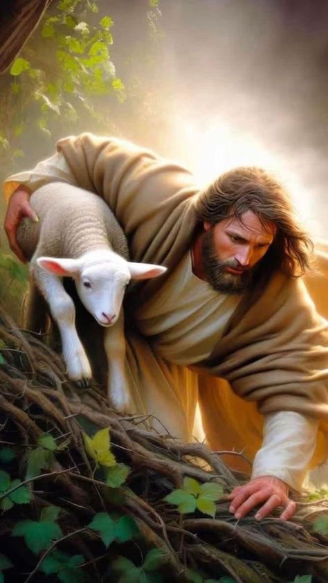 Good Shepherd Jesus, Jesus And Lamb, Leaves The 99, Jesus Smiling, Lost Sheep, Christian Poster, The Lost Sheep, Jesus Prints, Jesus Artwork