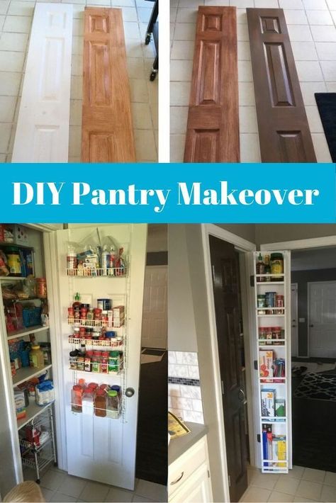 DIY pantry door makeover- Is your small pantry giving you a headache? With this diy project, you too can give your pantry the organization you've always desired. Keep your pantry organized and orderly with this farmhouse inspired diy closet idea! #diy #door #pantry #farmhouseinspired #hometak #pantrydoor #kitchen Small Door Pantry, Small Pantry Design Ideas Door, Space Saving Pantry Door, Small Kitchen Pantry Doors, Pantry With Curtain Door, Open Door Pantry Ideas, Small Pantry Bifold Door Ideas, Split Pantry Door Ideas, Small Pantry Doors Ideas