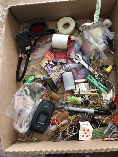 The bottom Layer, the most messy part of the junk drawer. Messy Drawer Aesthetic, Junk Drawer Aesthetic, Shake House, Messy Drawer, Rachel Price, Junk Organization, Junk Drawers, Space Junk, Weird Drawings