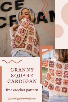 Jaket Crochet, Classic Granny Square, Crochet Cardigan Tutorial, Granny Square Cardigan, Square Cardigan, Crochet Cardigan Pattern Free, Granny Square Crochet Patterns Free, Gilet Crochet, Crochet Sweater Pattern Free