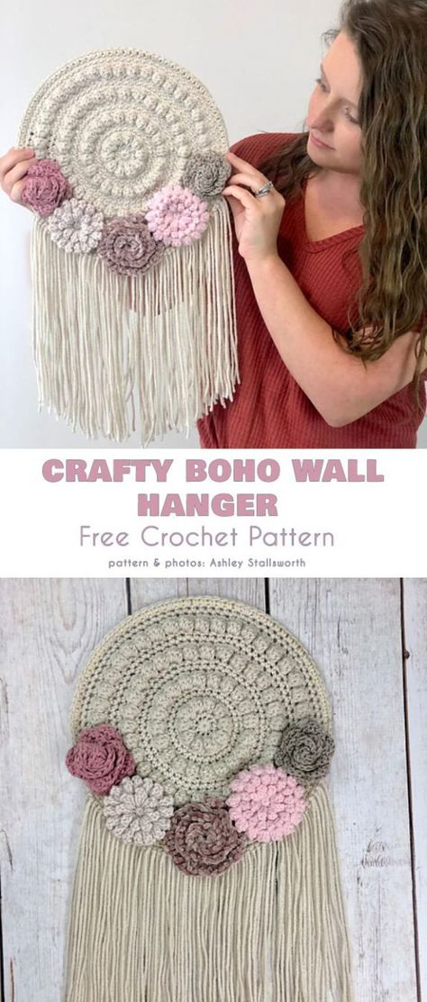 Crafty Boho Wall Hanger Free Crochet Pattern Boho Crochet Patterns, Crochet Wall Art, Debbie Macomber, Confection Au Crochet, Handmade Yarn, Crochet Wall Hangings, Crochet Boho, Crochet Home Decor, Crochet For Home