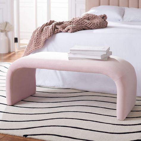 PRICES MAY VARY. Add a beautiful touch of modern minimalist style to the living room, bedroom, or foyer with this Safavieh bench Luxuriously bold silhouette creates an eye-catching artistic look in any room Featured in beautiful light pink velvet upholstery for comfort and Hollywood glam style Full dimensions: 44.7" wide x 18.3" deep x 18.5" high; Arrives fully assembled Safavieh has been a trusted brand in home furnishings for over 100 years, providing quality craftsmanship and unmatched style; Chambre Inspo, Contemporary Stools, Velvet Bench, Pine Plywood, Inspire Me Home Decor, Room Color Schemes, Preppy Room, Contemporary Interiors, Pink Room