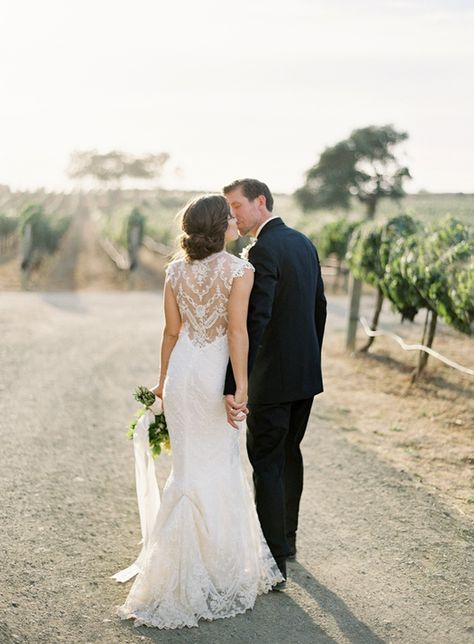 Hair, lace back, train, flowers, his suit, pose... Lace Back Wedding Dress, Lovely Wedding Dress, Romantic Rustic Wedding, Earthy Wedding, Claire Pettibone, Sheer Wedding Dress, Destination Wedding Dress, Back Wedding Dress, Wedding Gowns Lace