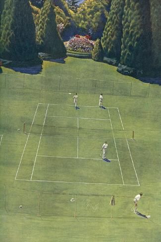 size: 18x12in Art Print: Tennis from Above : Tennis Pictures, Tennis Art, Nature Aesthetics, Tennis Aesthetic, Playing Tennis, Sport Games, Vintage Tennis, Bird's Eye View, Tennis Match