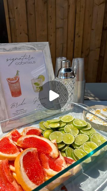 ChampagneAng | Ang Sturino on Instagram: "Summer Signature Cocktail Bar  Inspo 🥂✨ I had the pleasure of making a signature Bride and Groom cocktail for an engagement party and it was such a fun experience. Not only did we get a chance to make a fun little custom wedding moment come to life, I also had a blast serving the guests!   I love the idea for any type of party! Not only does it give your guest a fun elevated feel, it’s actually a lot easier to plan out the drink menu & prep.   Make sure to save for summer hosting inspo!   #signaturecocktails #signaturecocktail #summercocktails #summercocktail #engagementparty #summerpartyideas #mobilecocktailbar" Self Serve Cocktail Bar Ideas, Bride And Groom Cocktails, Cocktail Serving Ideas, Cocktails For Wedding, Cocktail Bar Party, Engagement Party Drink, Spring Engagement Party, Cocktail Engagement Party, Summer Hosting