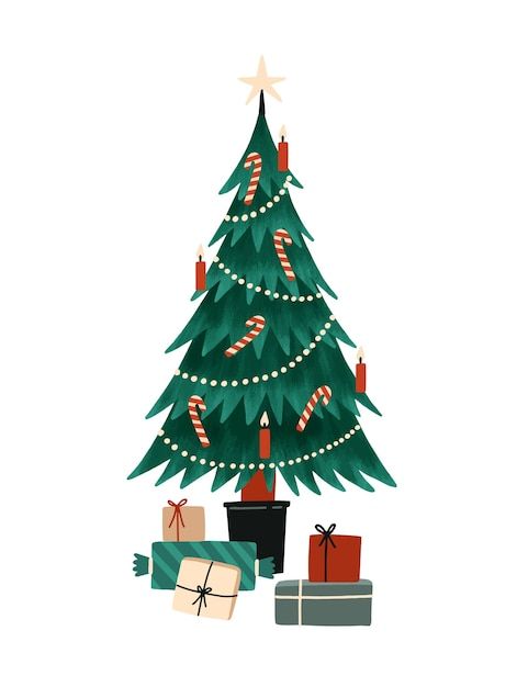 Christmas Tree Vector Art, Christmas Tree Illustration Vector, Xmas Tree Illustration, Christmas Tree Drawing Aesthetic, Retro Christmas Illustration, Sapin Illustration, Cute Christmas Illustration, Christmas Tree Cartoon, Christmas Illustration Design