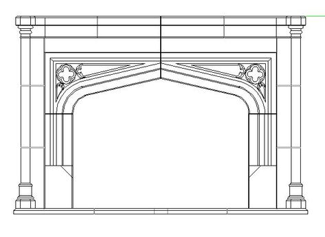 Cambridge Fireplace -- Tudor arch with quatrefoil detail at corners -- Tudor Artisans Inc. Tudor Fireplace Mantels, Harrison Dollhouse, Tudor Fireplace, Tudor Arch, Archways In Homes, Tudor House Exterior, Dollhouse Fireplace, Carved Stone Fireplace, Tudor Homes