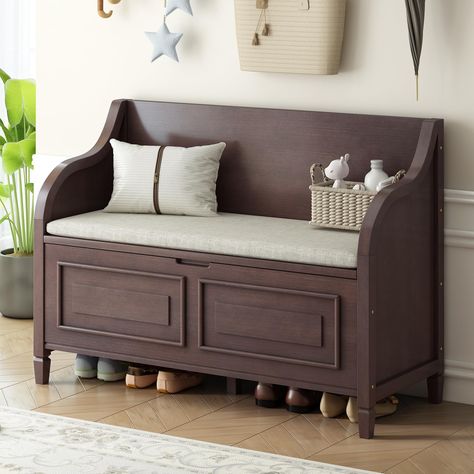 PRICES MAY VARY. Rustic Charm: Embrace the elegance of rustic decor with our espresso and beige solid wood storage bench, perfect for entryways or as a beautiful accent in your living space. Versatile Storage: Ideal for entryways, bedrooms, or living rooms, this bench provides ample hidden storage under the seat for blankets, shoes, or other essentials, keeping your home organized. Built for Safety and Ease: Equipped with a smooth safety hinge, the bench lid closes gently, making it safe and acc Rustic Storage Bench, Upholstered Entryway Bench, Wooden Storage Bench, Wood Entryway, Wood Storage Bench, Entryway Bench Storage, Entryway Shoe, Eternal Beauty, Multifunctional Storage