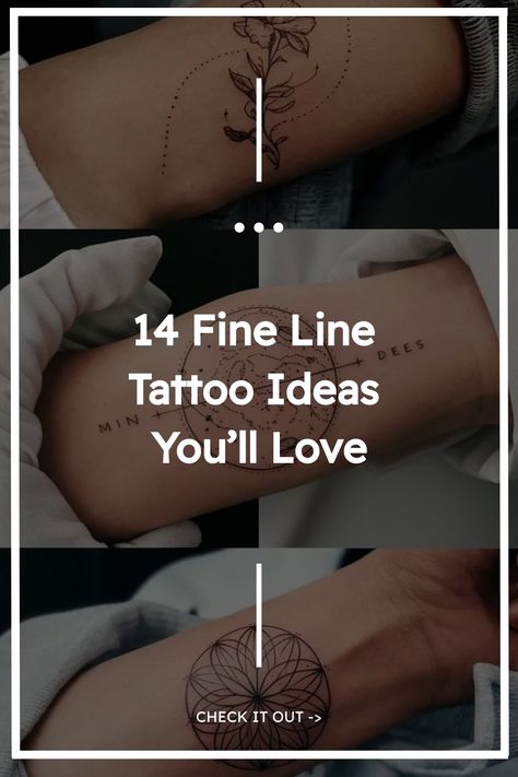 14 Fine Line Tattoo Ideas You’ll Love Small Tattoo Ideas Fine Line, Fine Line Peace Sign Tattoo, Minimalist Tattoos For Women Simple, Minimalist Tattoo Inspiration, Fineline Arm Tattoos For Women, Fine Line Behind Ear Tattoo, Simple Fineline Tattoos, Fine Line Tattoo Thigh, Fine Line Tattoo Sleeve Women