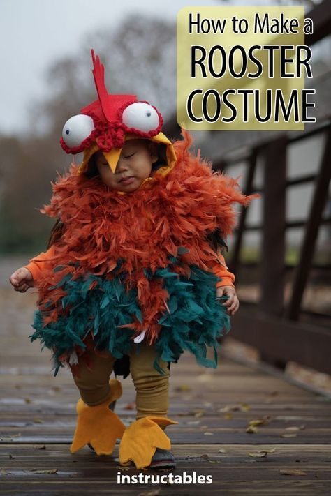 Dress your child up as an adorable rooster for Halloween. Is there anything cuter than a toddler waddling around covered in feather? #costume #kid Heihei Costume, Costume Homemade, Rooster Costume, Feather Costume, Chicken Halloween, Childrens Halloween Costumes, Toddler Boy Halloween Costumes, Chicken Costumes, Baby Kostüm