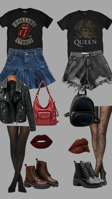 #rockerchick #rocker #grayaesthetic #looks Metal Rock Aesthetic Outfit, Punk Rocker Outfits, Rock Of Ages Aesthetic, Rock N Roll Party Outfit, Download Festival Outfit, 80s Outfits Rock, Rock And Roll Outfits 80's, Rockstar Theme Outfit, Glam Rock Outfit For Women