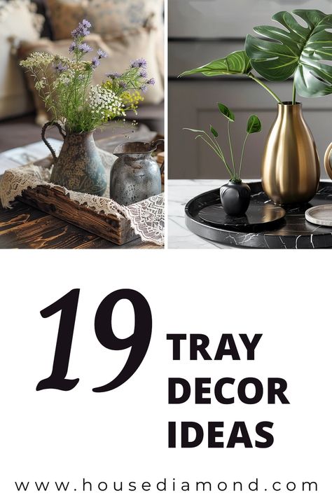 19 Ways to Style Trays in Your Home Decor Using Trays In Home Decor, Ottoman Tray Decor Ideas Living Room, Gold Tray Decor Ideas, Tray Decor Ideas Living Room, Coffee Table Trays Ideas, Decorative Tray Ideas, Black Tray Decor, Rectangle Tray Decor Ideas, Coffee Table Tray Styling