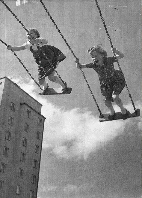 Here are two little swingers-Who aren't afraid of a thing-All they know for that moment-Is how exhilarating it is to swing-Reaching higher and higher-That's where they want to be-Who knows what's in their future-For now their young and their free. Vintage Vogue, Vintage Versace, Foto Vintage, Photo Vintage, Foto Art, Jolie Photo, Vintage Farmhouse, Vintage Pictures, Dark Knight