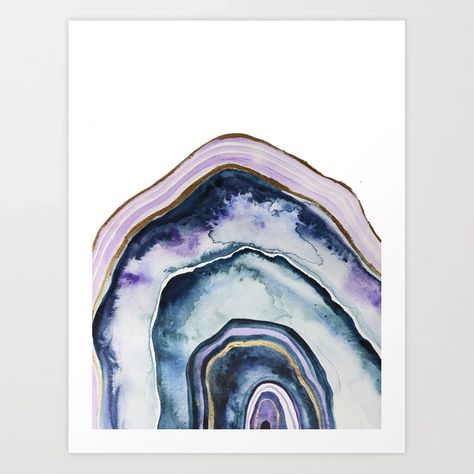 Buy Purple Agate Watercolor Art Print by jenmerli. Worldwide shipping available at Society6.com. Just one of millions of high quality products available. Agate Watercolor, Gold Apartment, Agate Slice Art, Watercolor Geode, Crystals Watercolors, Bedroom Purple, Agate Art, Crystal Drawing, Geode Art