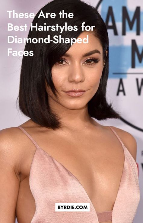 These Are the Absolute Best Hairstyles for Diamond-Shaped Faces Short Curly Hair Diamond Face, Long Hair For Diamond Shaped Face, Best Hair For Diamond Face Shape, Short Haircuts For Diamond Face Shape, Hair Styles For Diamond Face Shape, Diamond Face Short Haircut, Bob For Diamond Face Shape, Diamond Head Shape Haircuts, Short Haircuts For Diamond Shaped Faces