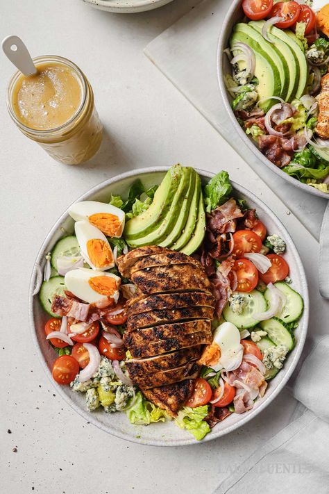 Chicken Cobb Salad Recipe, Cobb Salad Ingredients, Chicken Cobb Salad, Cobb Salad Recipe, Blt Salad, Eating Keto, Blackened Seasoning, Pan Seared Chicken, Blackened Chicken