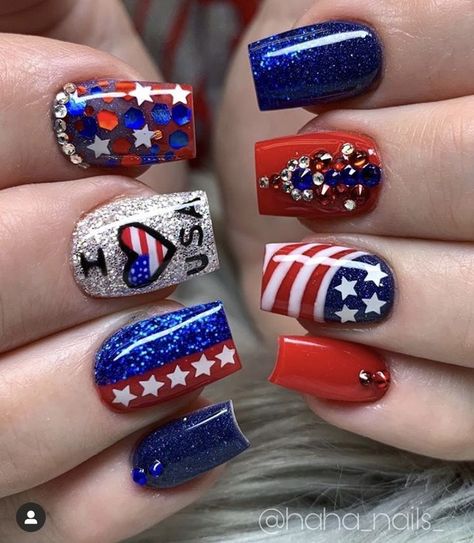 Patriotic Nail, Patriotic Nails Design, Firework Nails, Flag Nails, Patriotic Nails, American Nails, Usa Nails, Fourth Of July Nails, Holiday Nail Designs