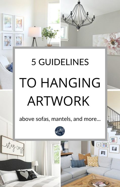 Learn the best height to hang artwork, mirrors and misc. wall decor on any wall in your home, whether it's a bare wall, above a mantel, dresser, cabinet, headboard, sofa or even a sectional! #kylieminteriors #diydecorating #decoratingtips #decortips #homedecor #kyliemedesign #edesign #realhomes #artwork #hangingartwork #gallerywall #oversizedart Hanging Pictures On The Wall, Home Paint Color, Hang Pictures, Hang Artwork, Above Couch, Hang Art, Hanging Artwork, Best Paint Colors, Hanging Paintings