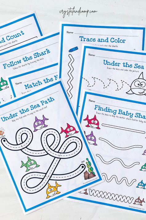 Shark Preschool, Preschool Ocean, Shark Names, Line Tracing Worksheets, Line Tracing, Shark Themed, Make Learning Fun, Tracing Worksheets, Shark Week