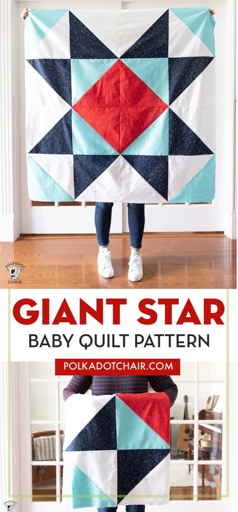 How to make a giant star baby quilt. A free baby quilt pattern. Modern baby quilts, easy baby quilts. #babyquilt Modern Baby Quilt Patterns, Free Baby Quilt Patterns, Baby Quilt Patterns Easy, Baby Quilt Tutorials, Big Block Quilts, Giant Star, Modern Baby Quilt, Quilt Modernen, Baby Quilt Pattern