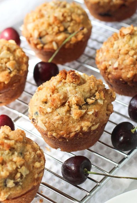 Cherry Almond Muffins, Cherry Muffins, Fruit Muffins, Muffins Recipes, Streusel Muffins, Muffin Tops, Muffin Streusel, Homemade Muffins, Baking Muffins